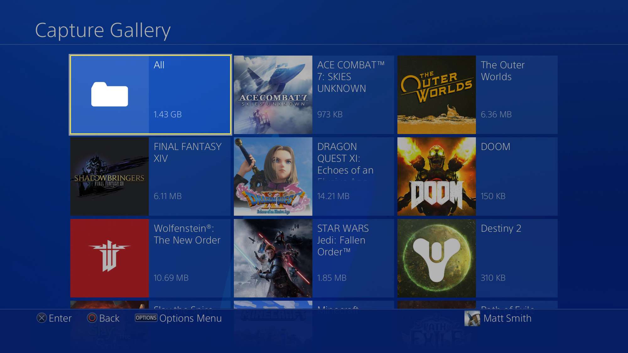 PlayStation 4 Capture Gallery avattiin, kun Kaikki-kansio on valittuna.