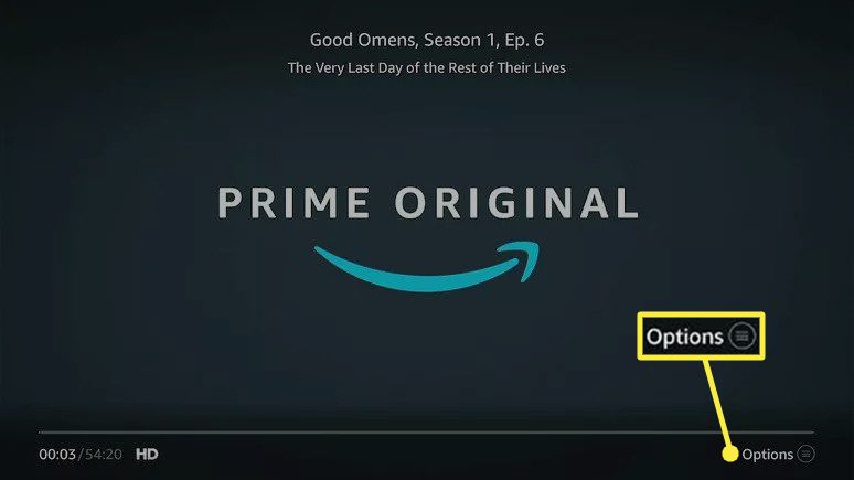 Amazon Prime Video -sovelluksessa korostetut vaihtoehdot