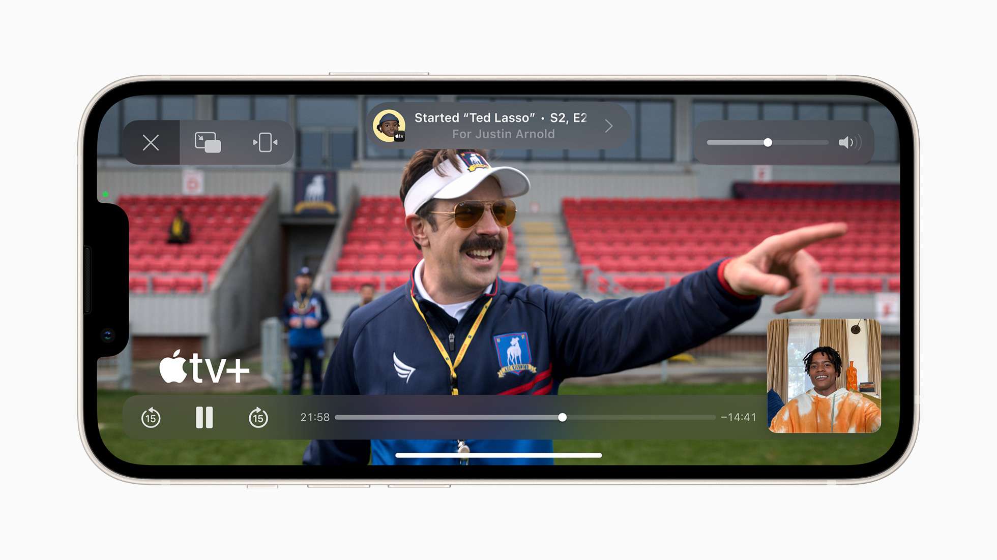 SharePlay pelaa Ted Lassoa FaceTimessa iPhone 13:lla