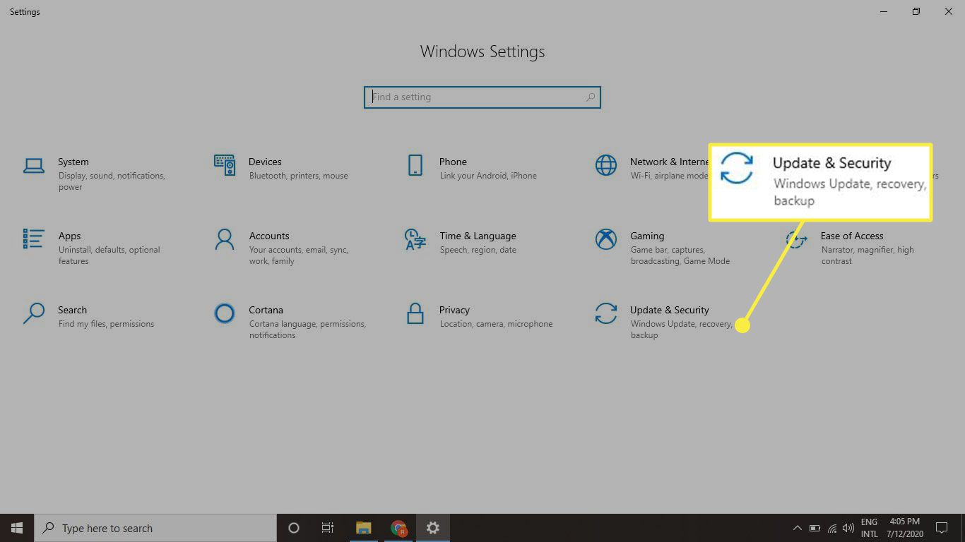 "Päivitys ja suojaus" Windows 10 -asetuksissa