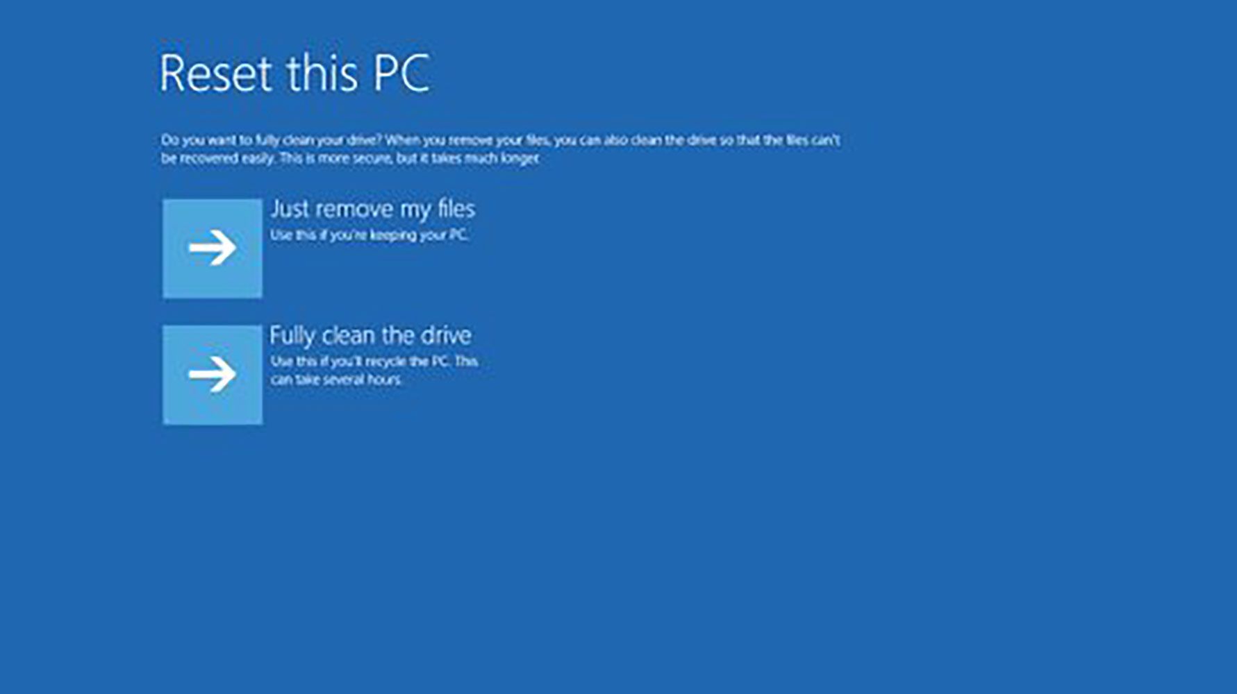 Windows 10:n "Poista vain tiedostoni"- ja "Puhdista asema kokonaan" -vaihtoehdot