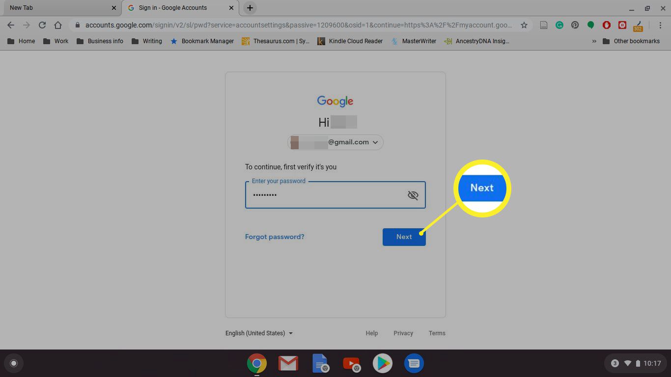 Vahvista salasana Google Chrome Chromebookille