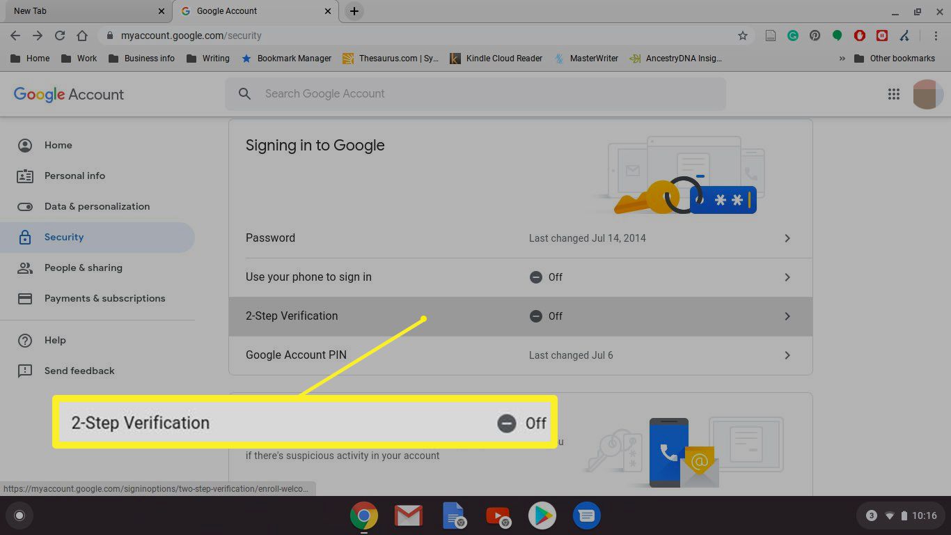 Valitse 2-vaiheinen vahvistus Google Chrome Chromebookille
