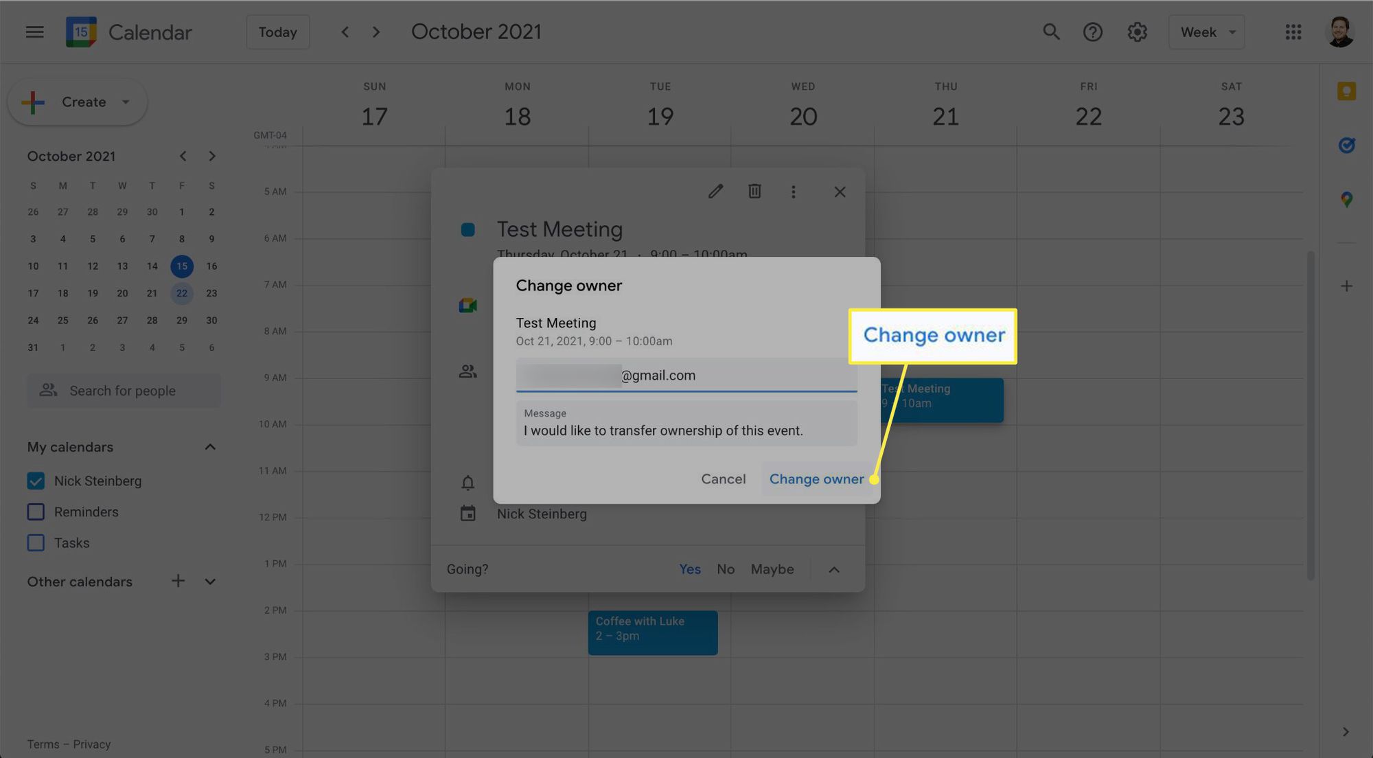 Vaihda omistaja Google-kalenterin tapahtumassa