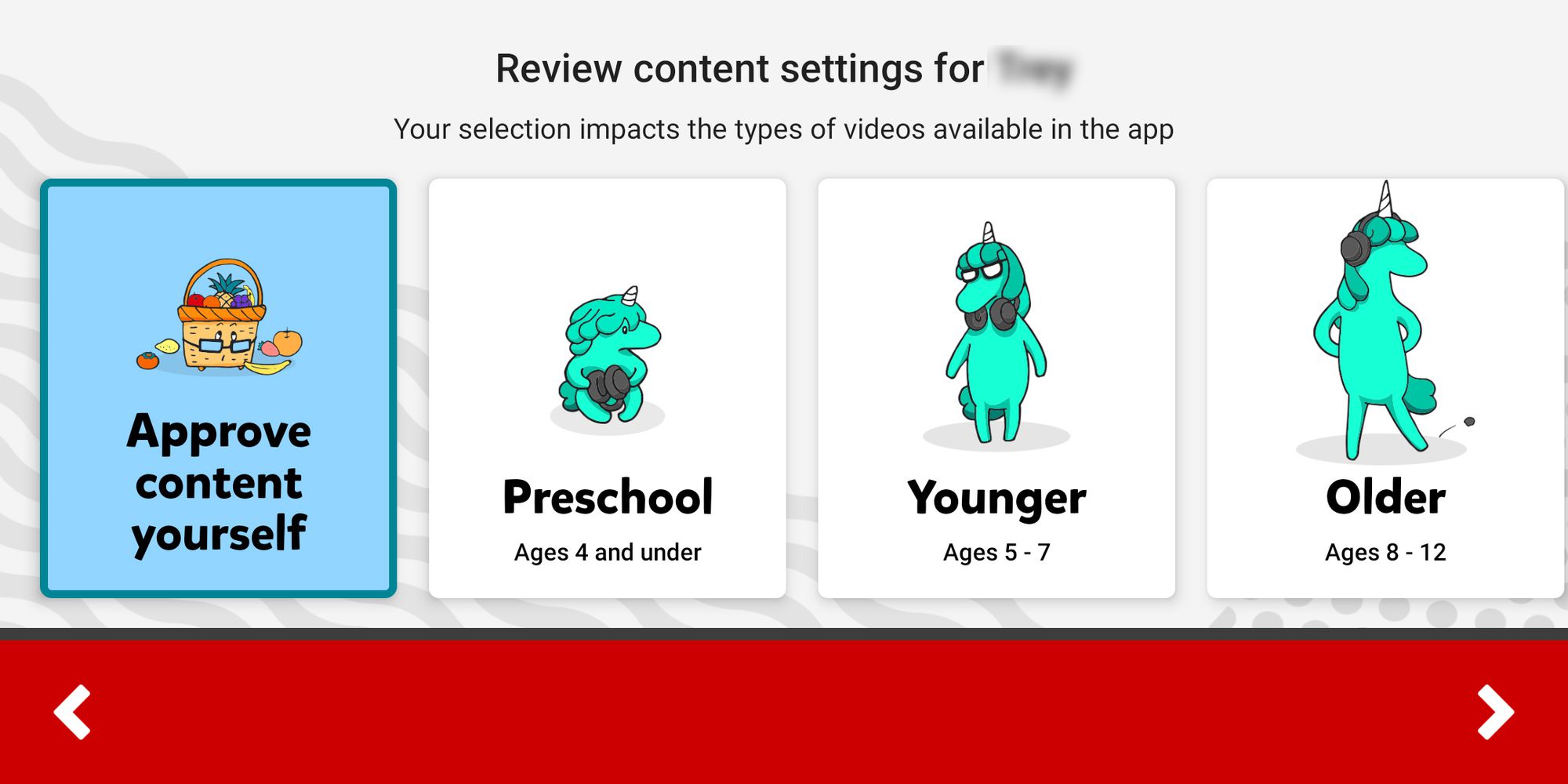 Kuvakaappaus YouTube Kidsin sisältöasetuksista.