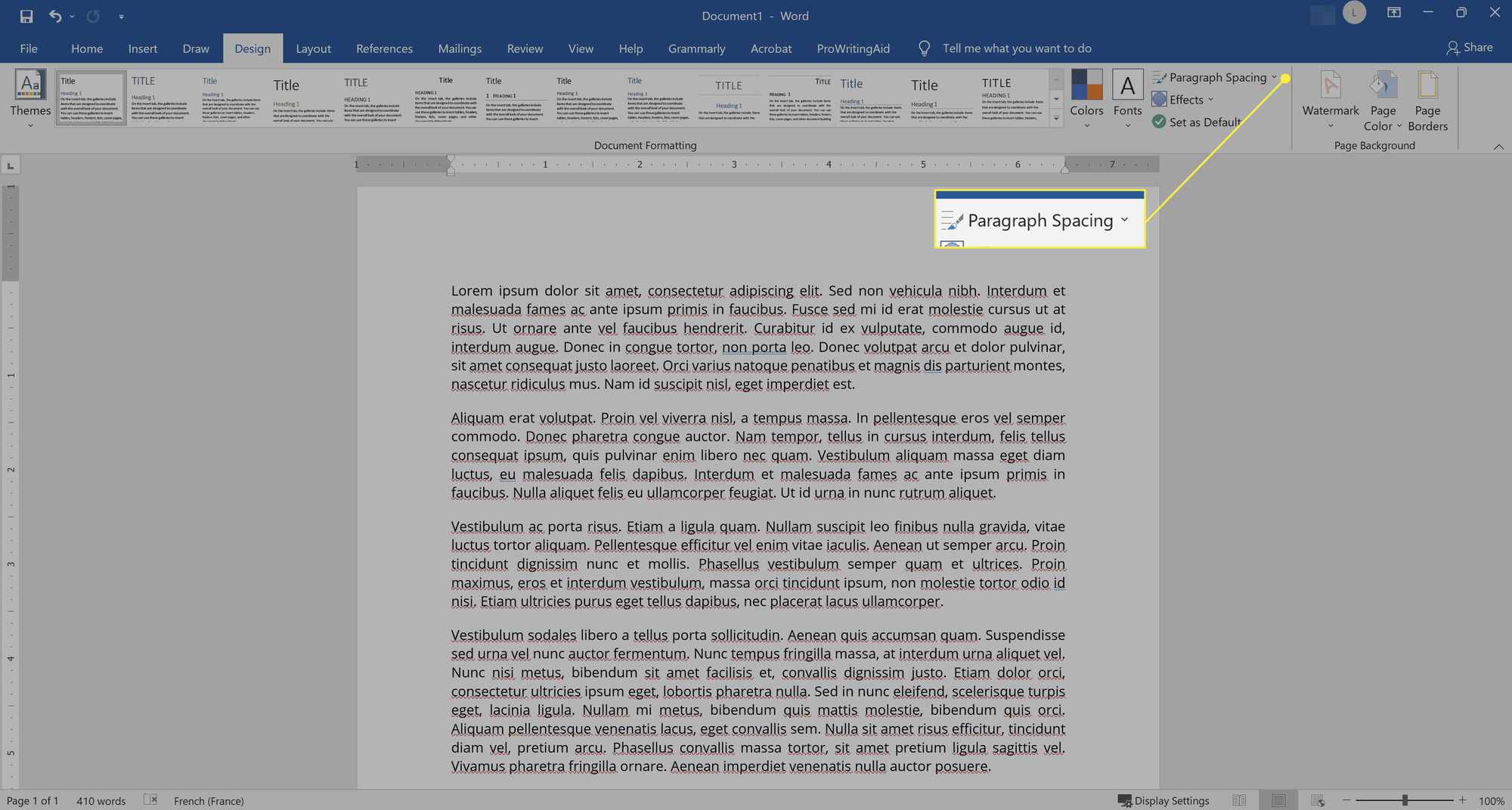 Kappaleiden välin valitseminen Microsoft Word 2019:ssä.