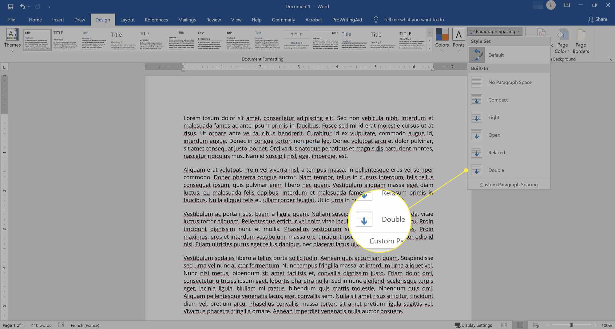 Double Space -vaihtoehto Microsoft Word 2019:ssä.