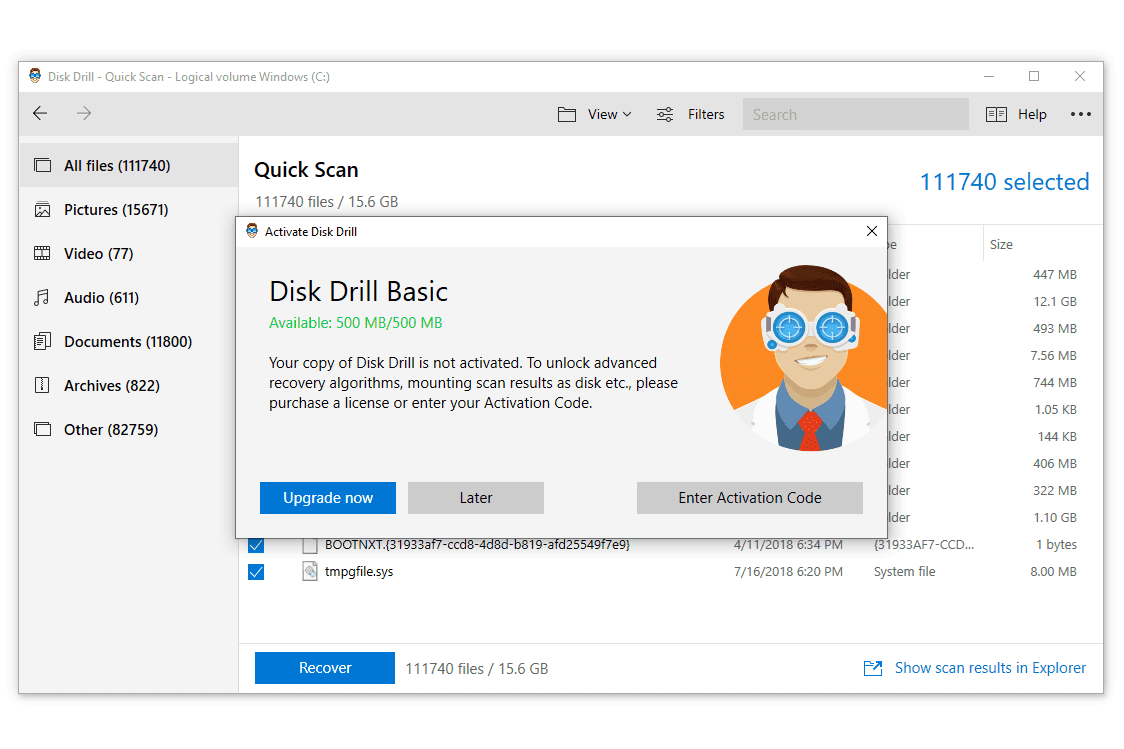 Disk Drill Basic Restrictions -näyttö