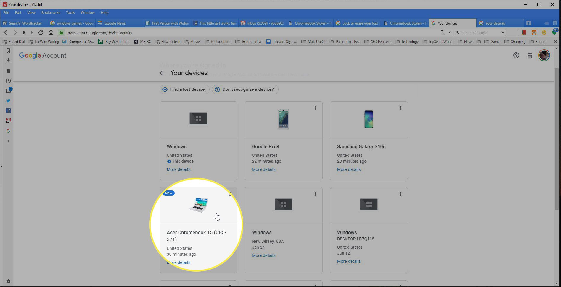Google-tilin laitteet, joissa on merkintä Chromebook
