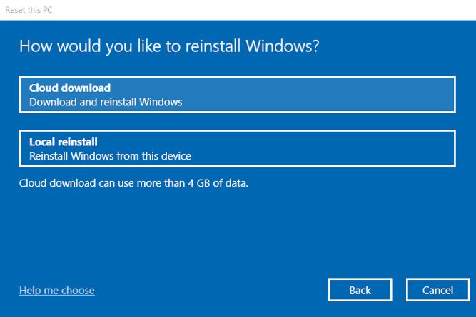 Valitse, kuinka Windows asennetaan uudelleen, kun nollaat Asus-kannettavan.