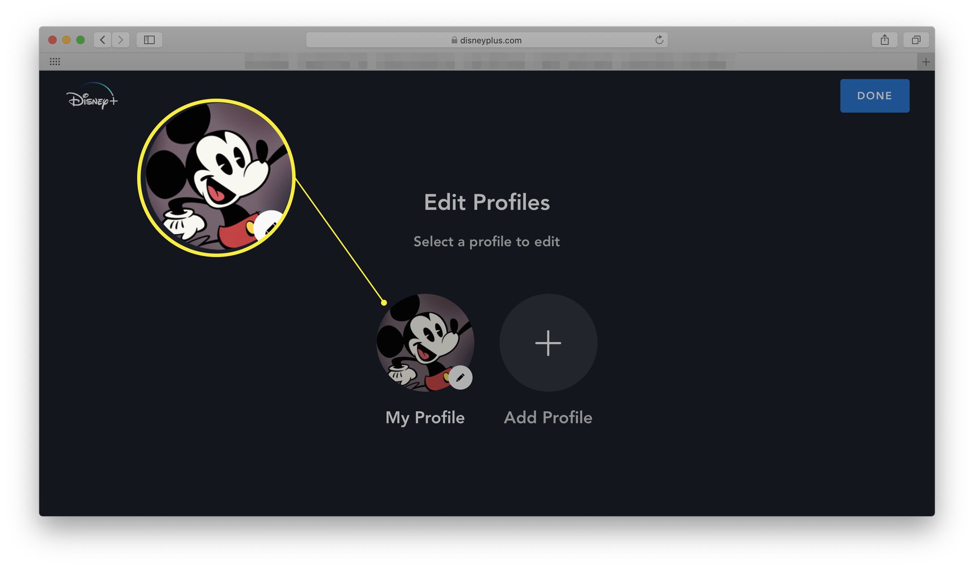 Disney+ Edit Profiles -verkkosivusto avattu