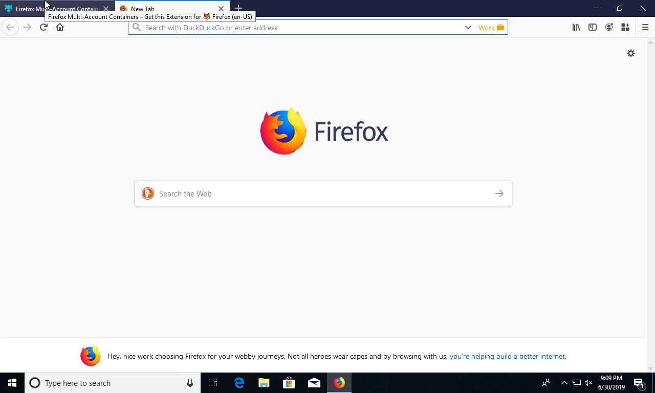 Firefoxin uusi säilövälilehti avattu