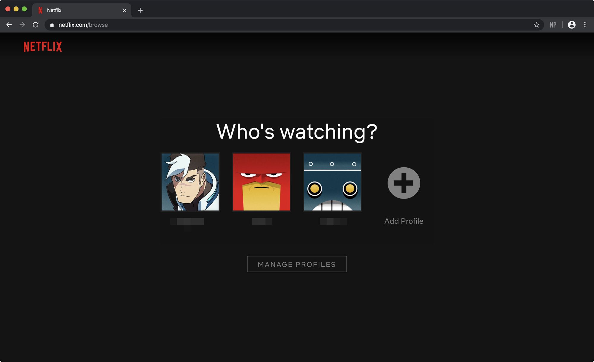 Kuvakaappaus Who's Watching -näytöstä Netflix-verkkosivustolla