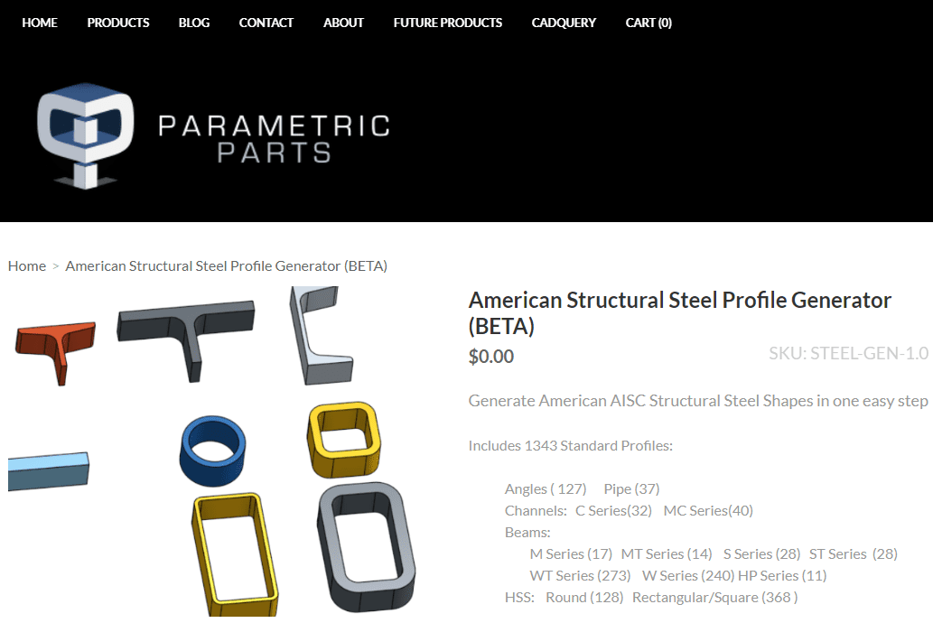 Parametriset osat American Structural Steel Profile Generator Design