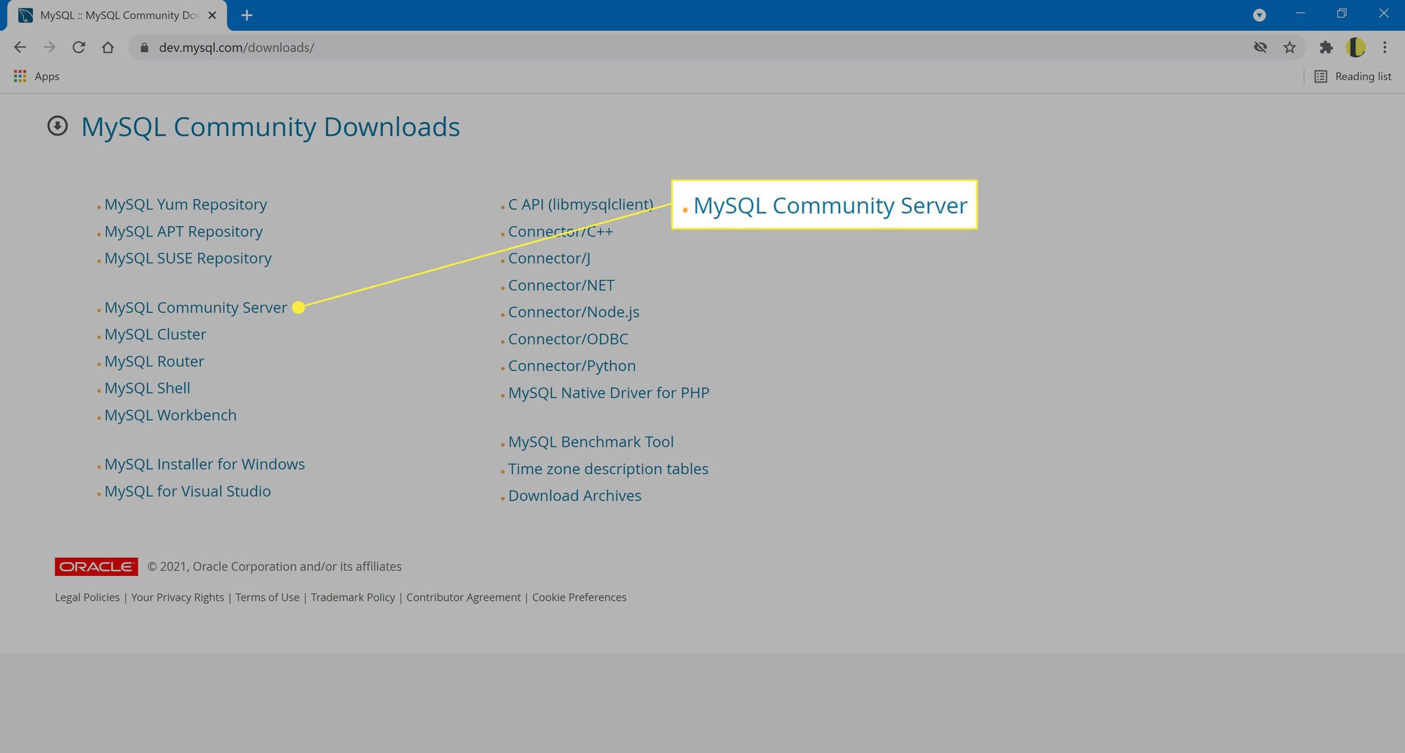 Merkintä "MySQL Community Server".