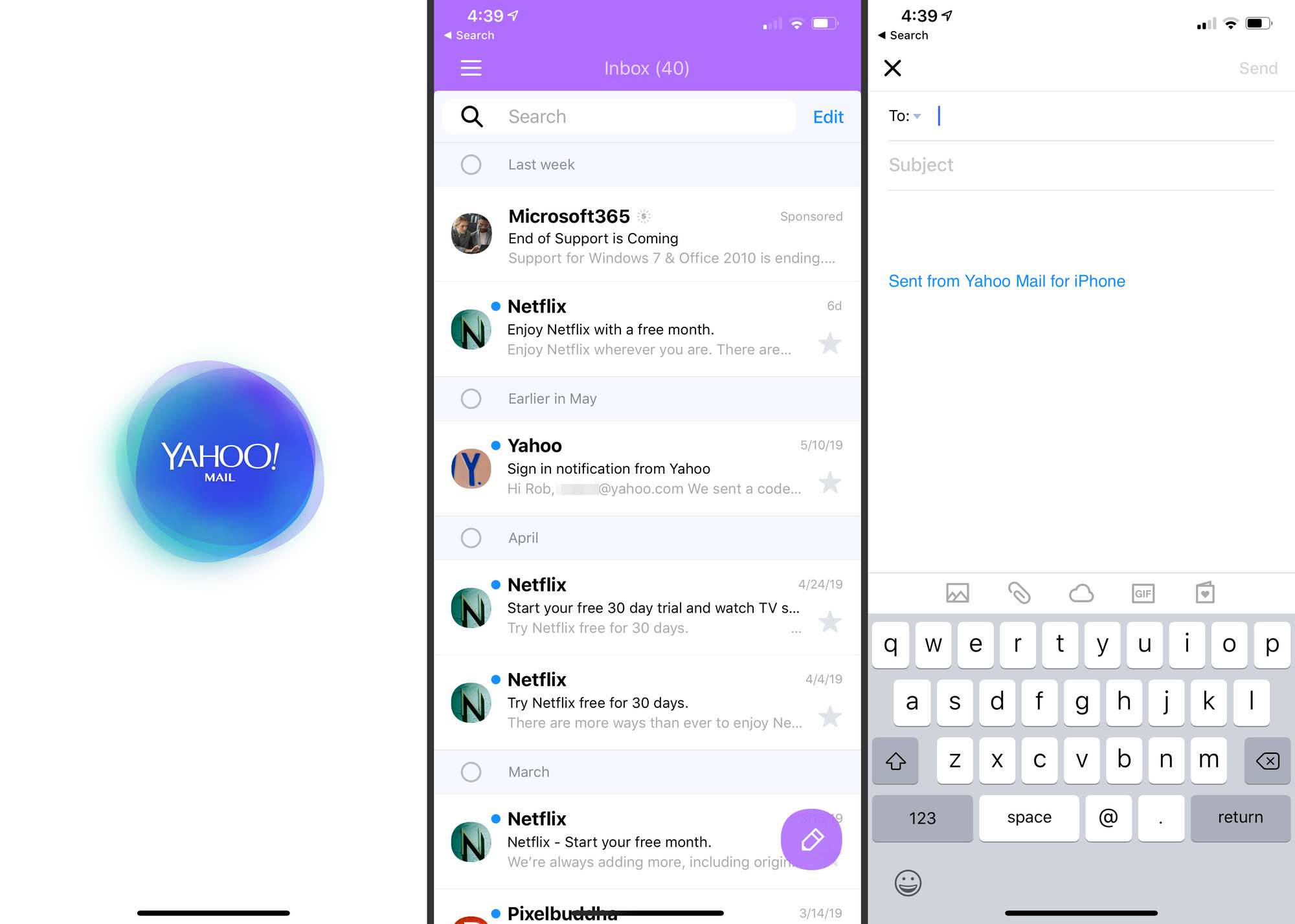 Yahoo Mail -sovellus iOS:ssä