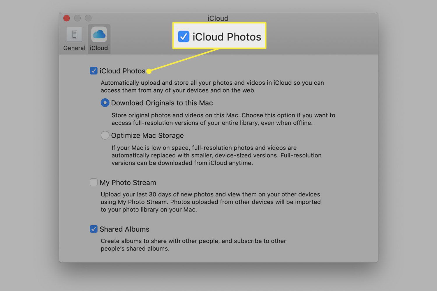 iCloud Photos -asetukset Macissa