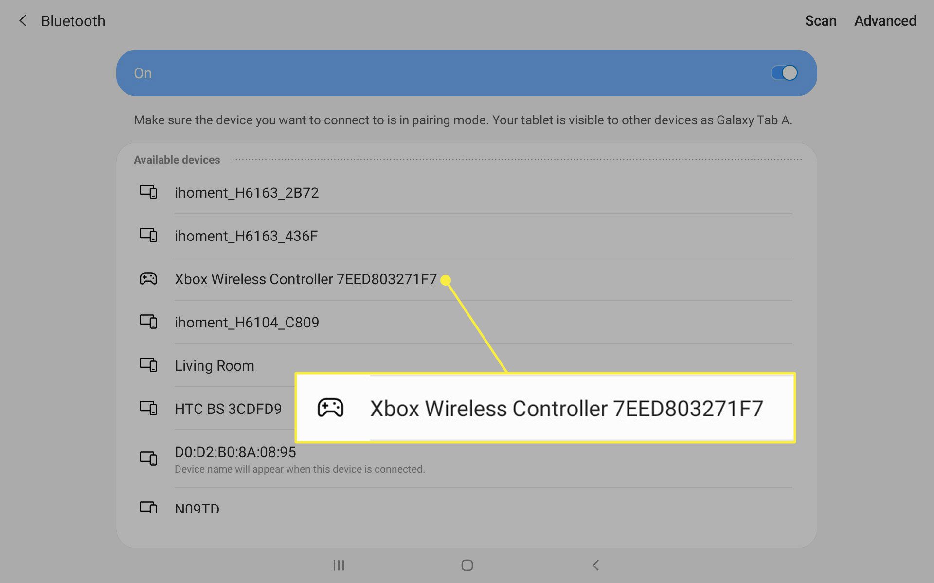 Xbox One -ohjain Bluetooth-luettelossa