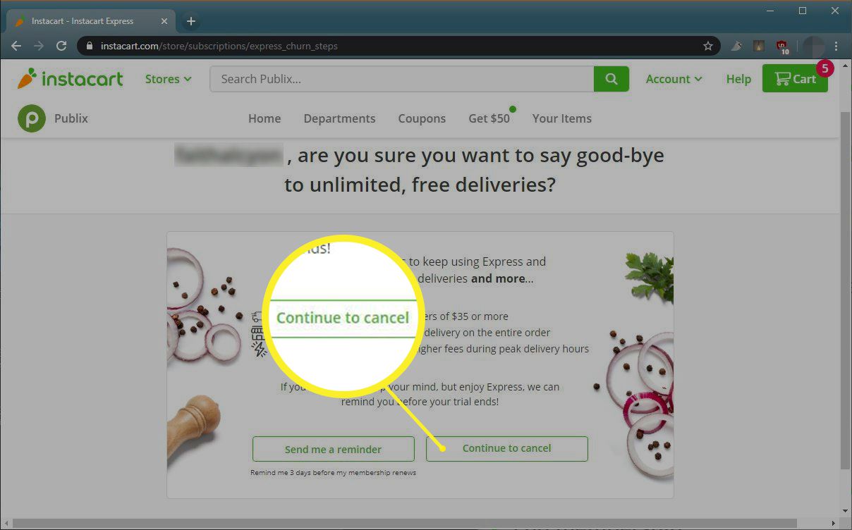 Instacart Express Jatka peruuttamista