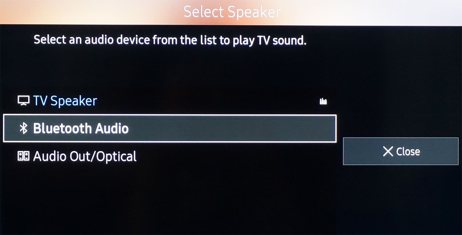 Esimerkki TV:n ääniasetusten valikosta – Bluetooth-äänilähtö