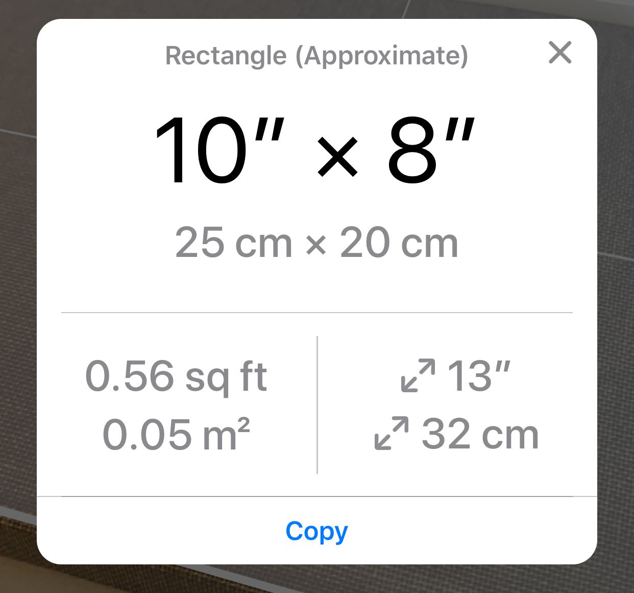 Suorakulmion mittaukset Measure-sovelluksessa