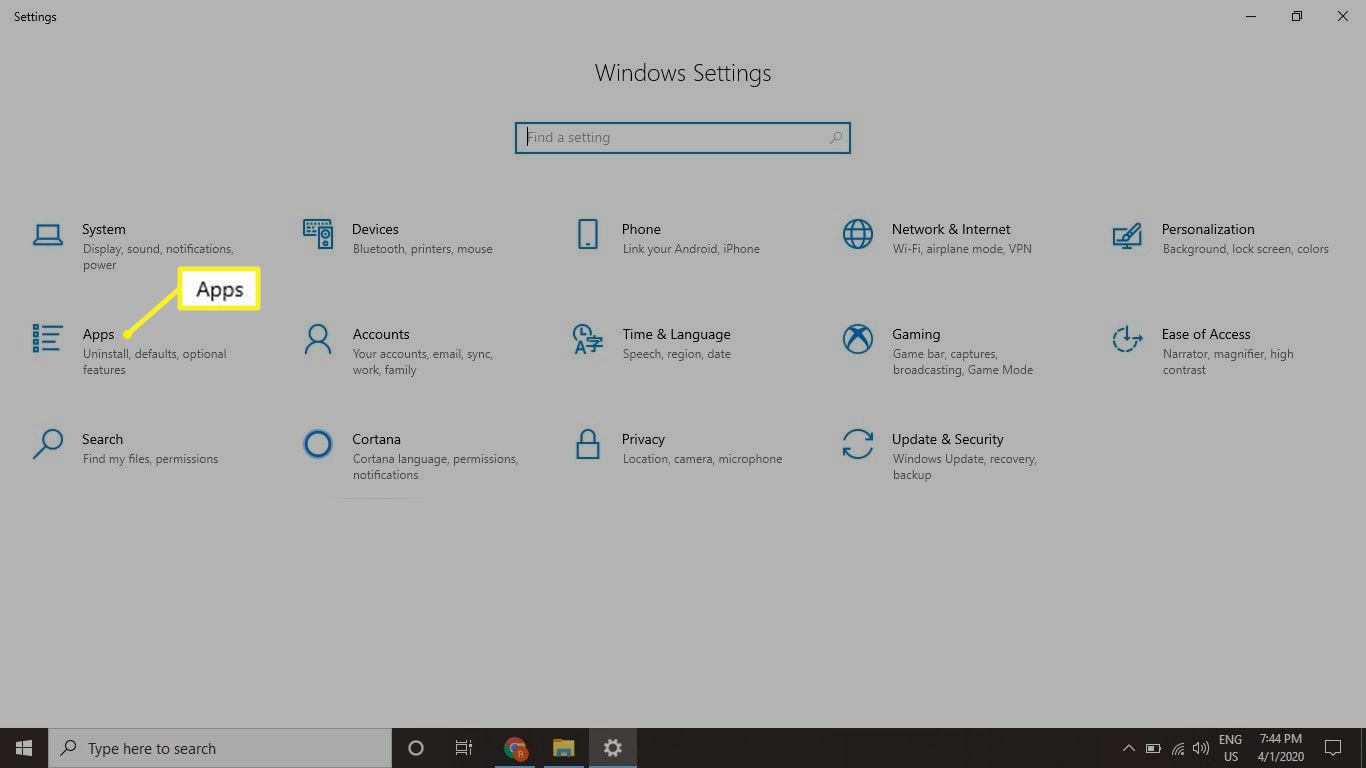 Windows-asetukset-näyttö, jossa sovellukset on valittu