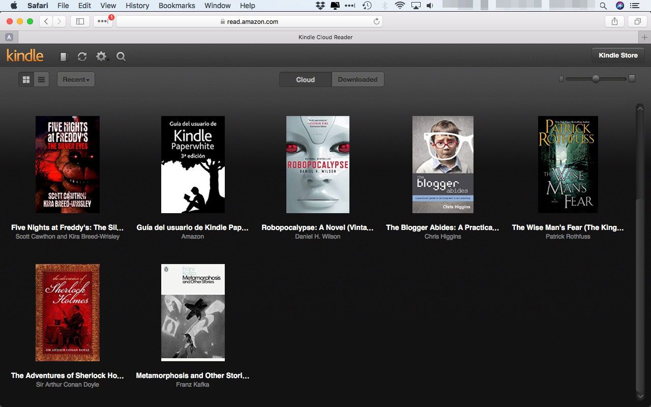 Kindle-kirjasto Kindle Cloud Readerissa