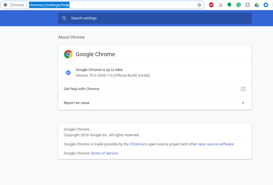 Google Chromen asetussivu