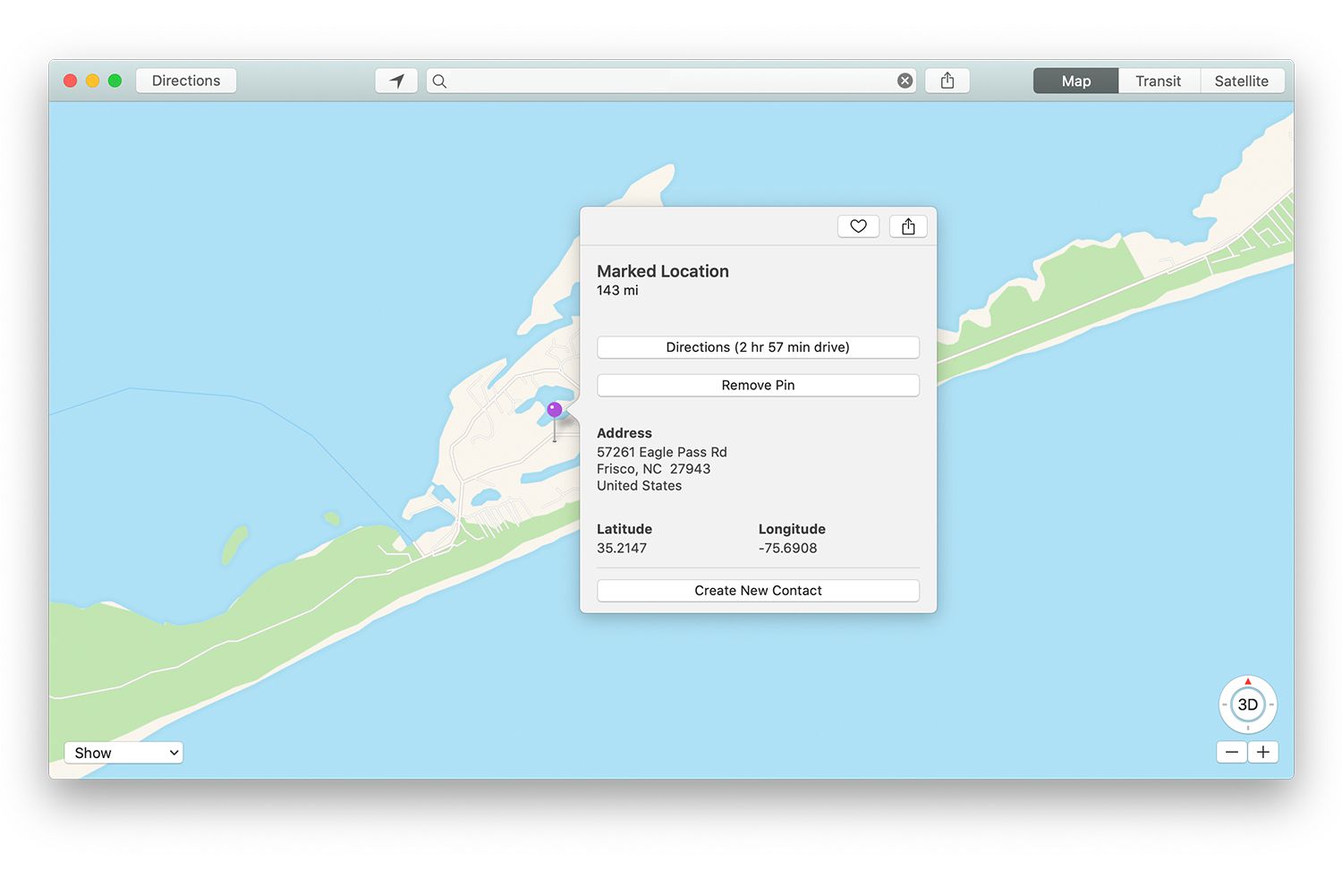 Tietonäyttö pudonneesta nastasta Mac Mapsissa