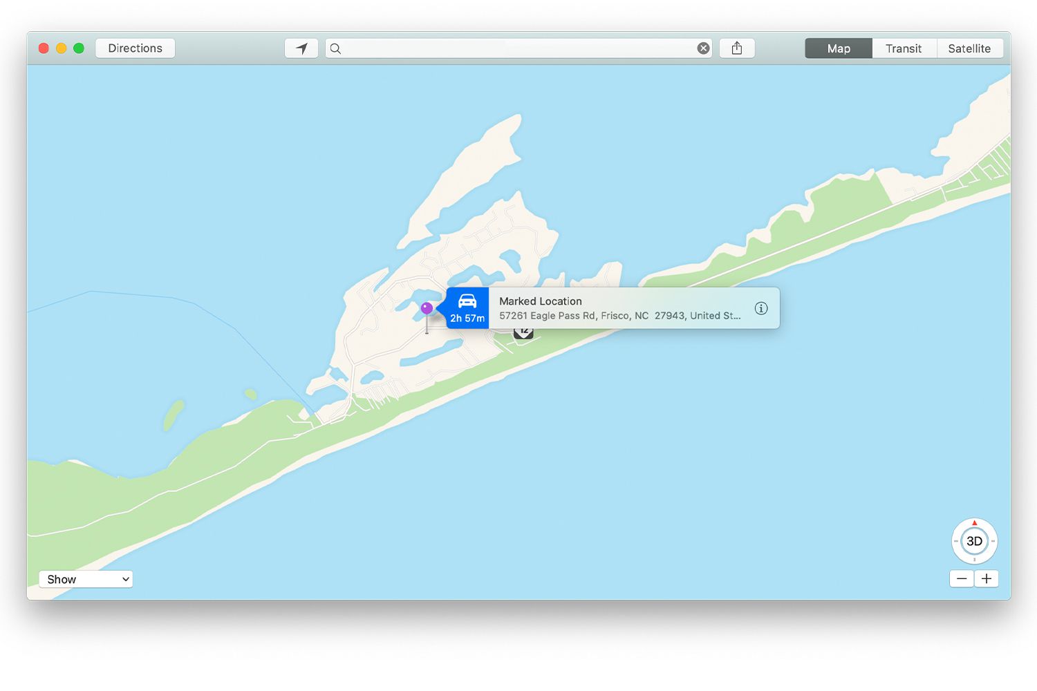 Bannerin pudotuspinta Mac Maps -sovelluksessa