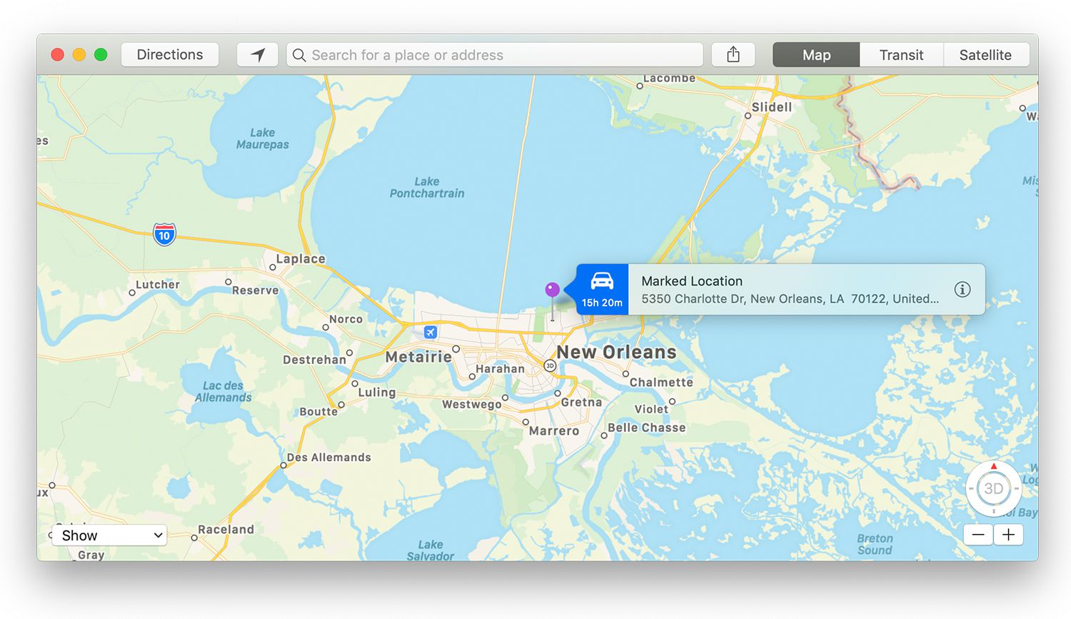 Korostettu sijaintitietolippu Mac Mapsissa