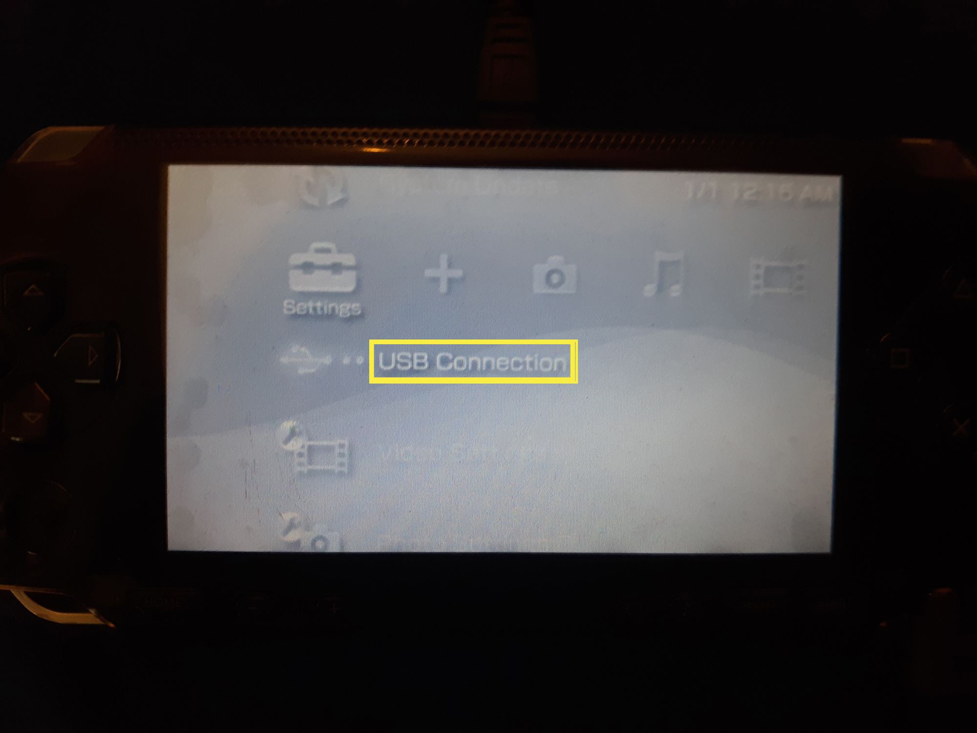 USB-yhteys PSP:n asetuksissa