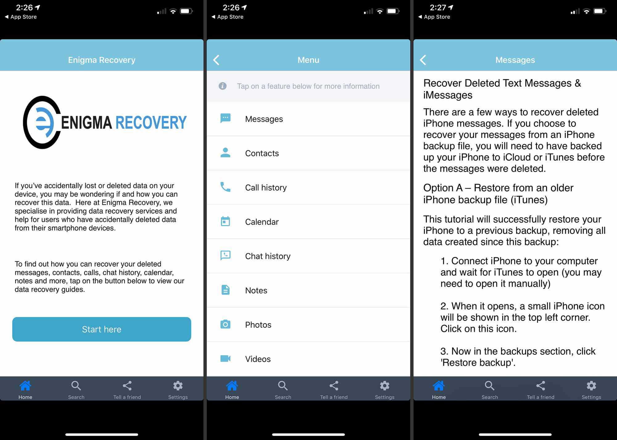 Enigma Recovery -sovellus iOS:lle