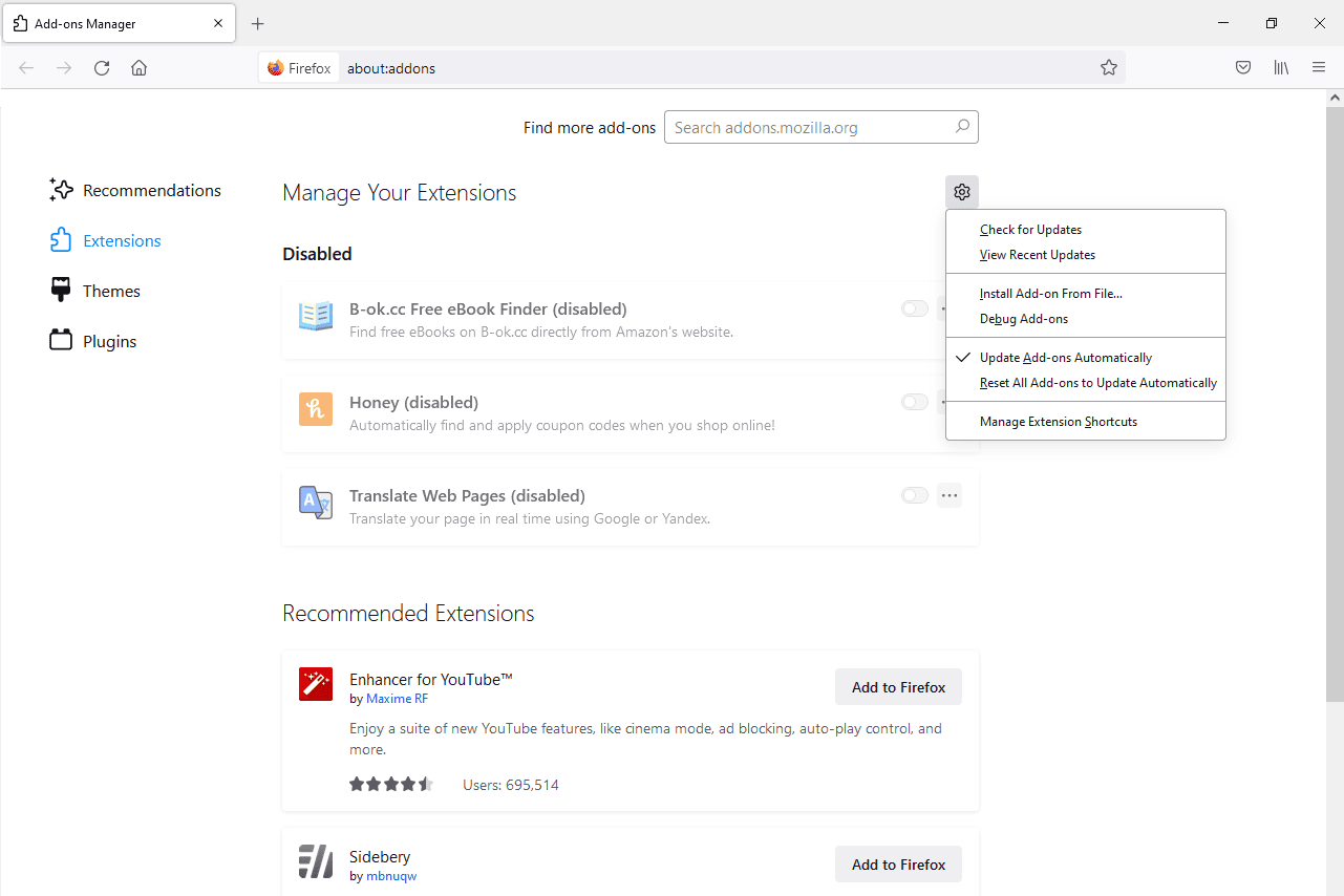 Asenna Firefox Add-ons Manager tiedostovaihtoehdosta