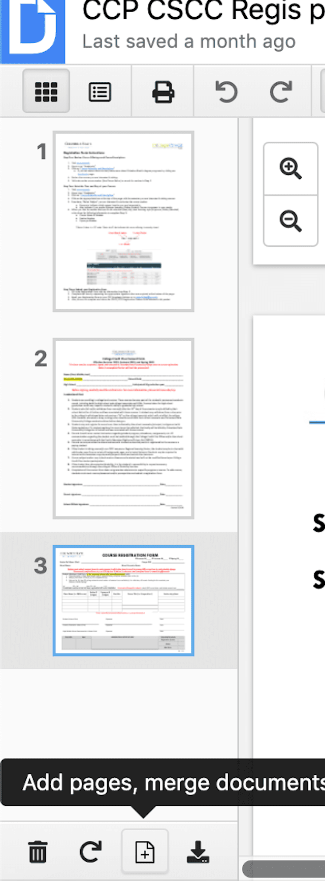 Kuvakaappaus sivujen lisäämisestä PDF-tiedostoon DocHubin avulla