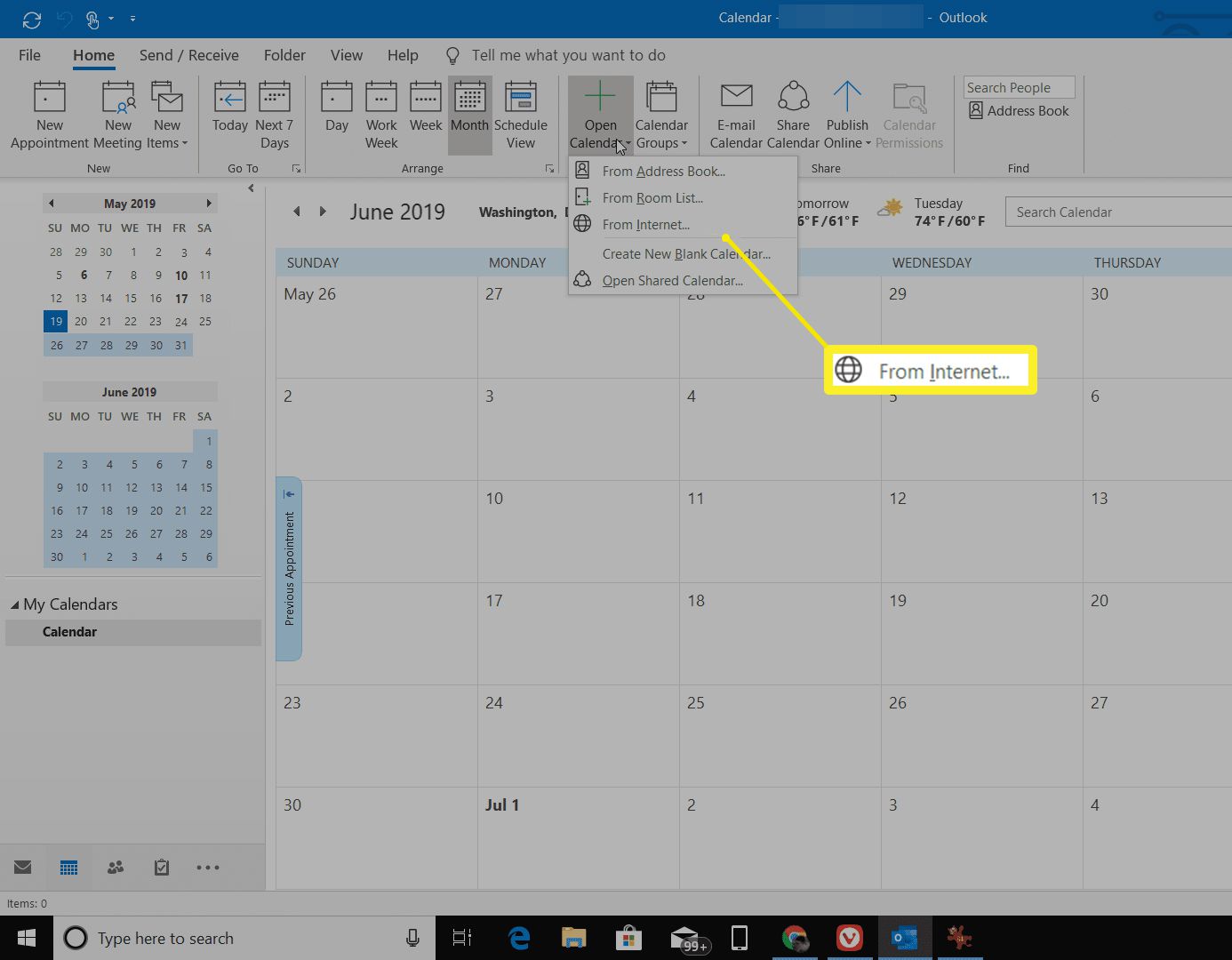 Käytä Internet-kalenteria Outlookissa