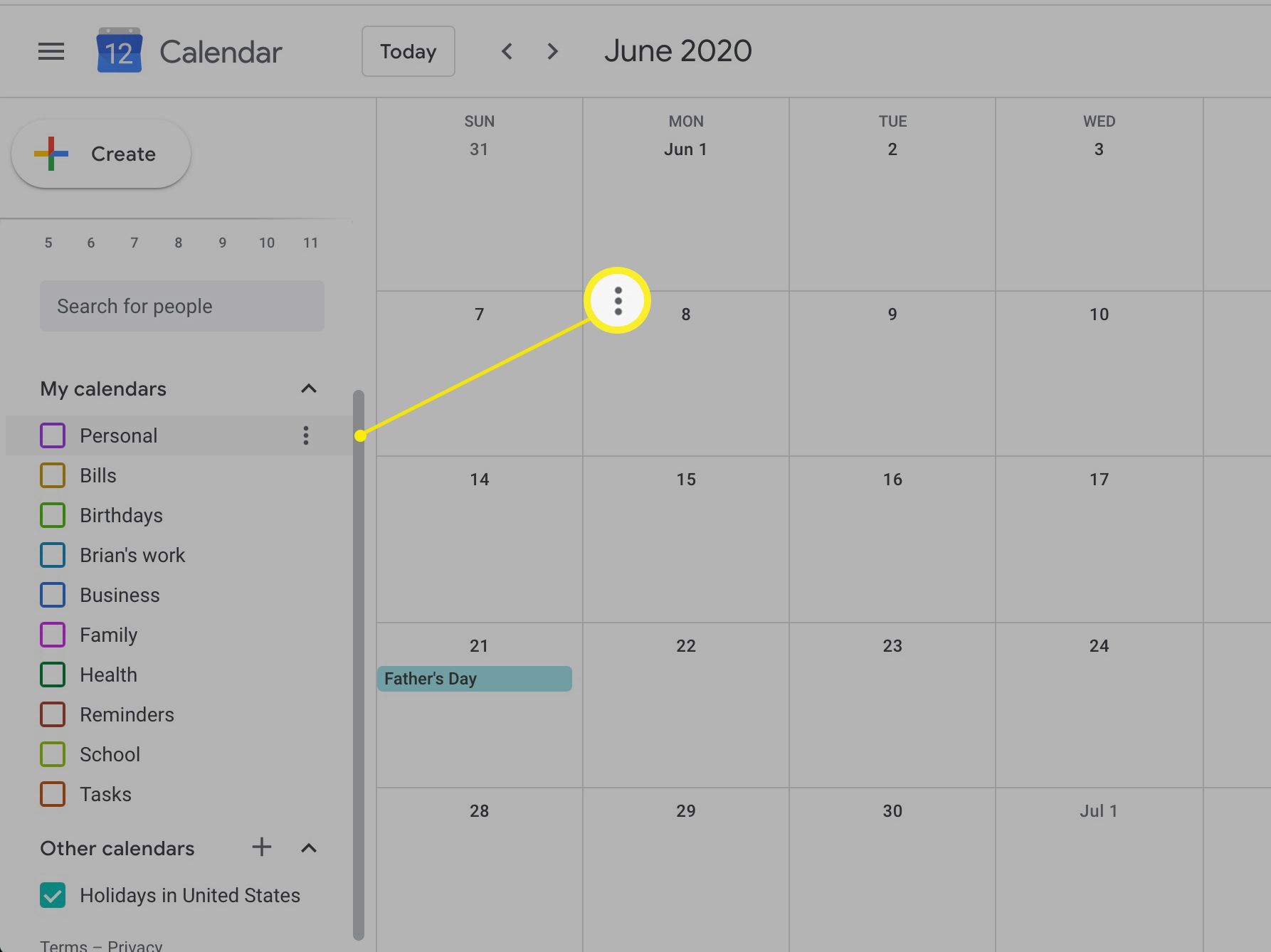 Kalenterin valitseminen Google-kalenterissa