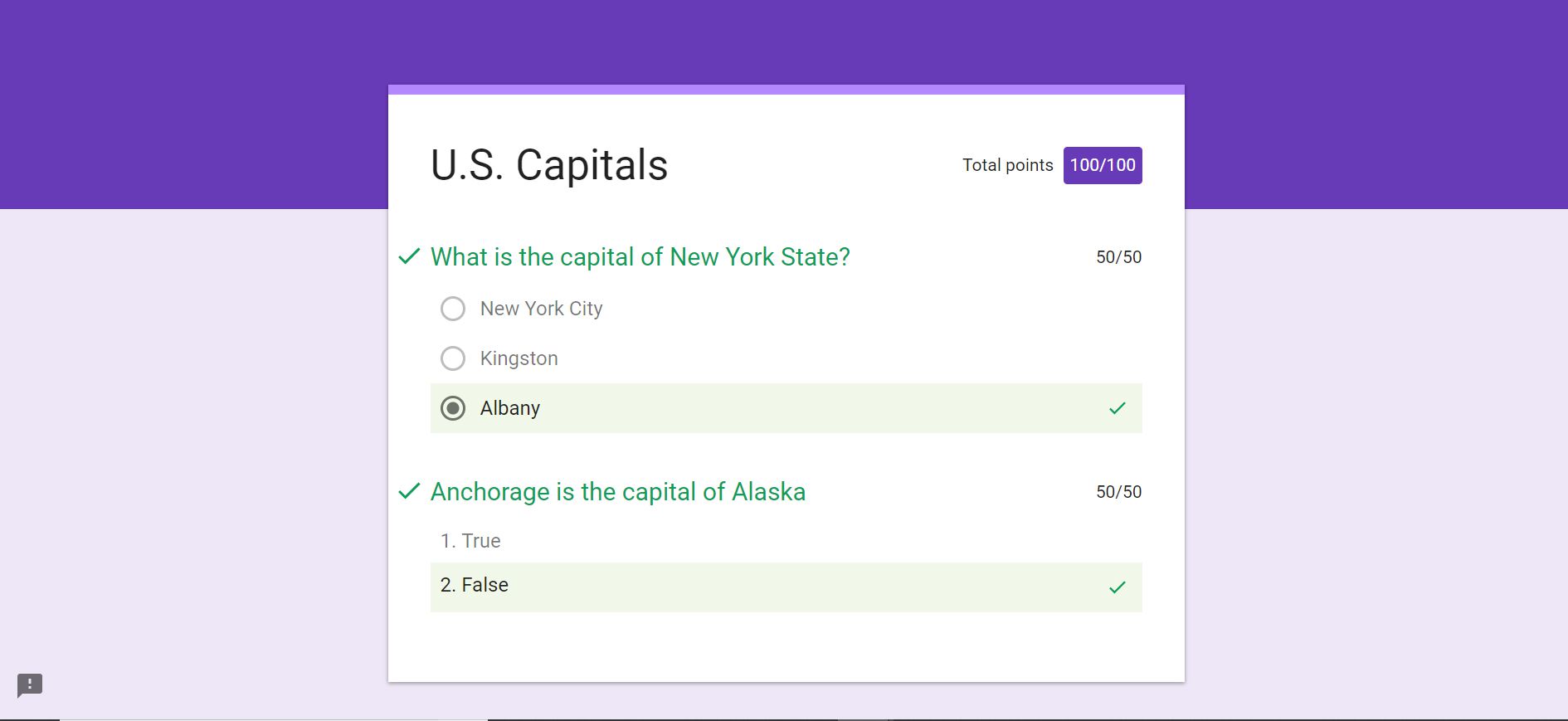 Vastaa tärkeimpiin Google Forms for US Capitals -tietokilpailuun
