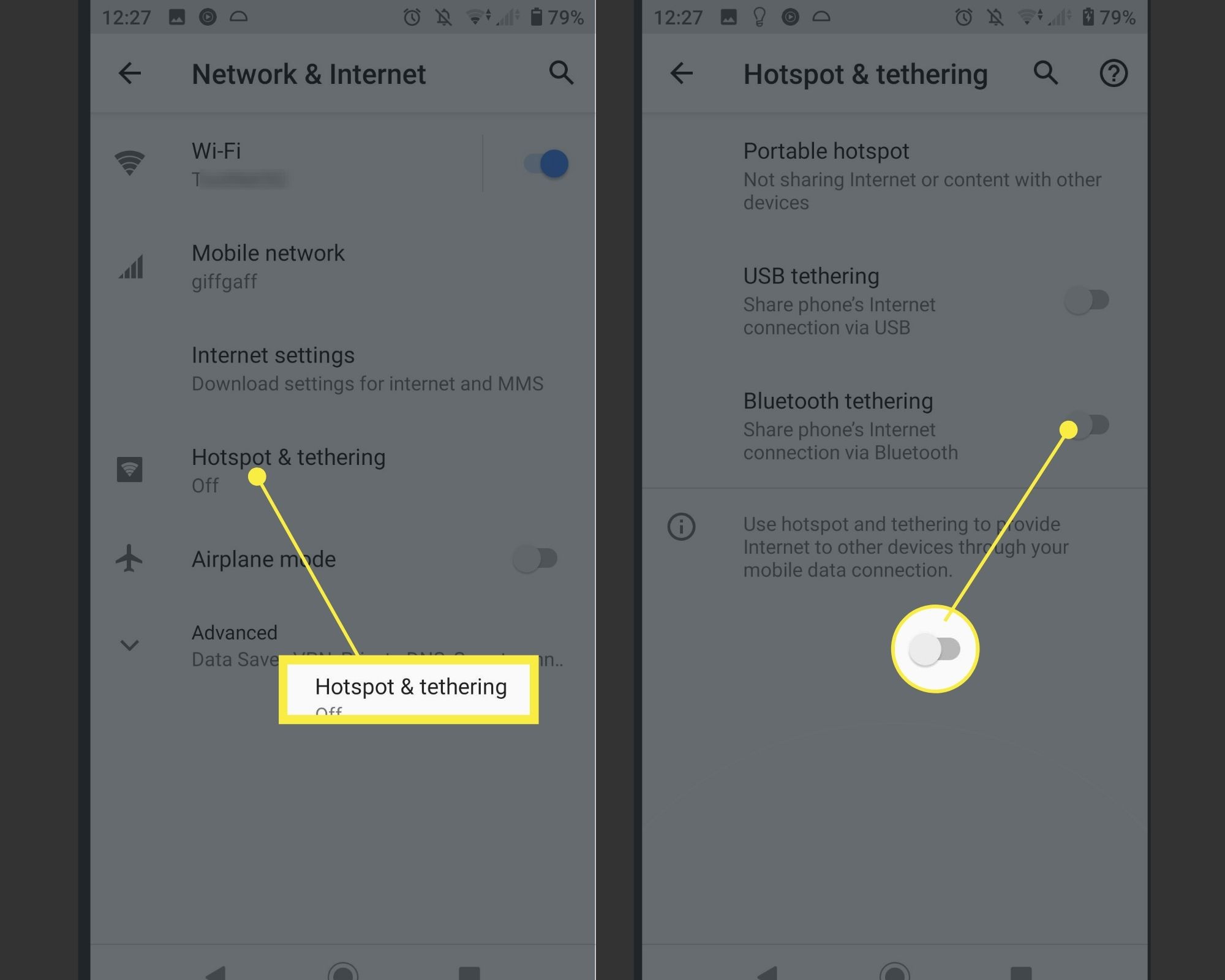 Ota Hotspot & Tethering käyttöön Androidissa.