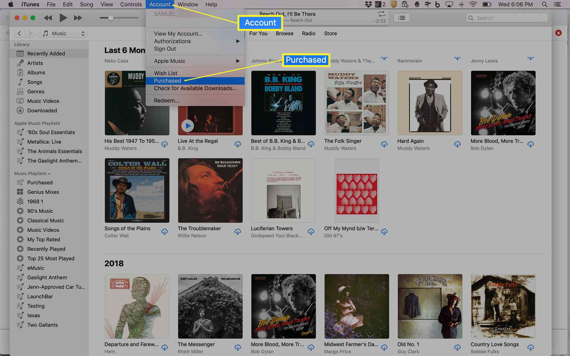 Ostokset-valikon valitseminen Macin iTunesissa