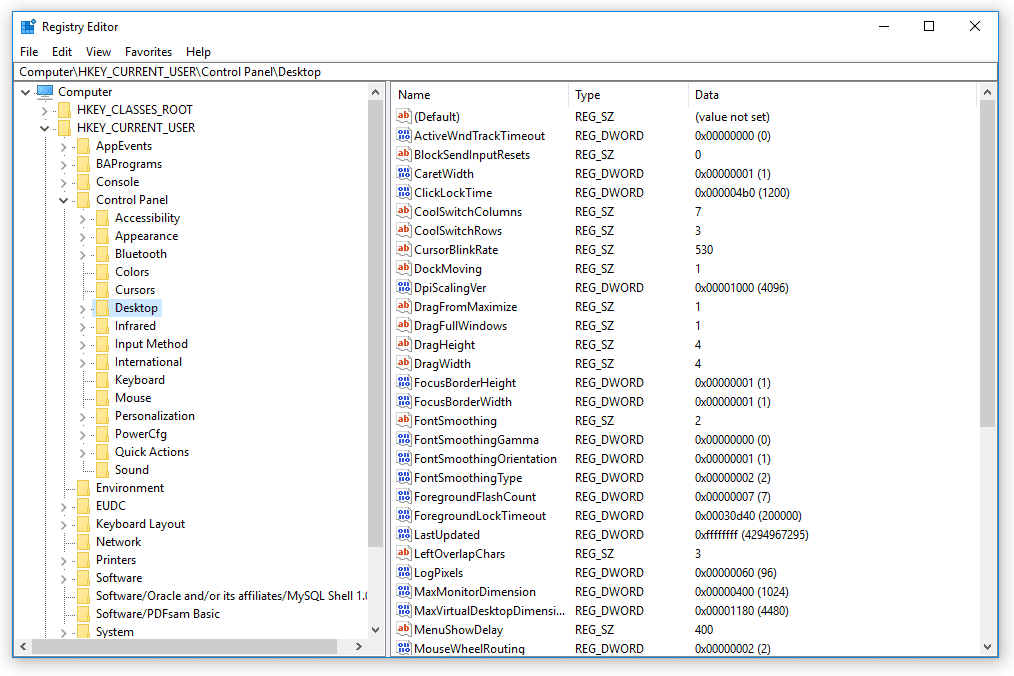 registry values windows 10 5a46635622fa3a003631195c