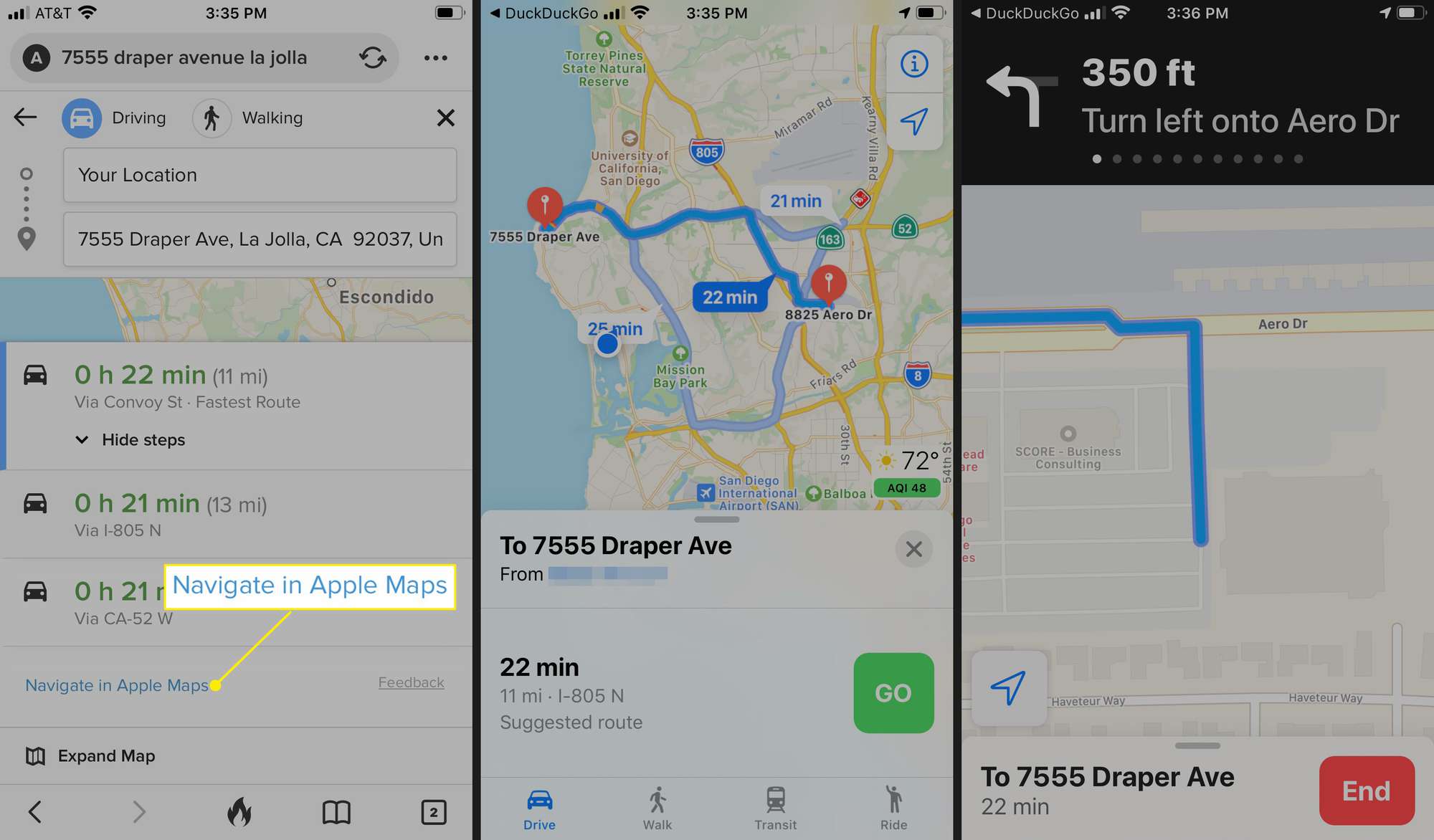 Lähetä DuckDuckGo-reittisi Apple Mapsiin