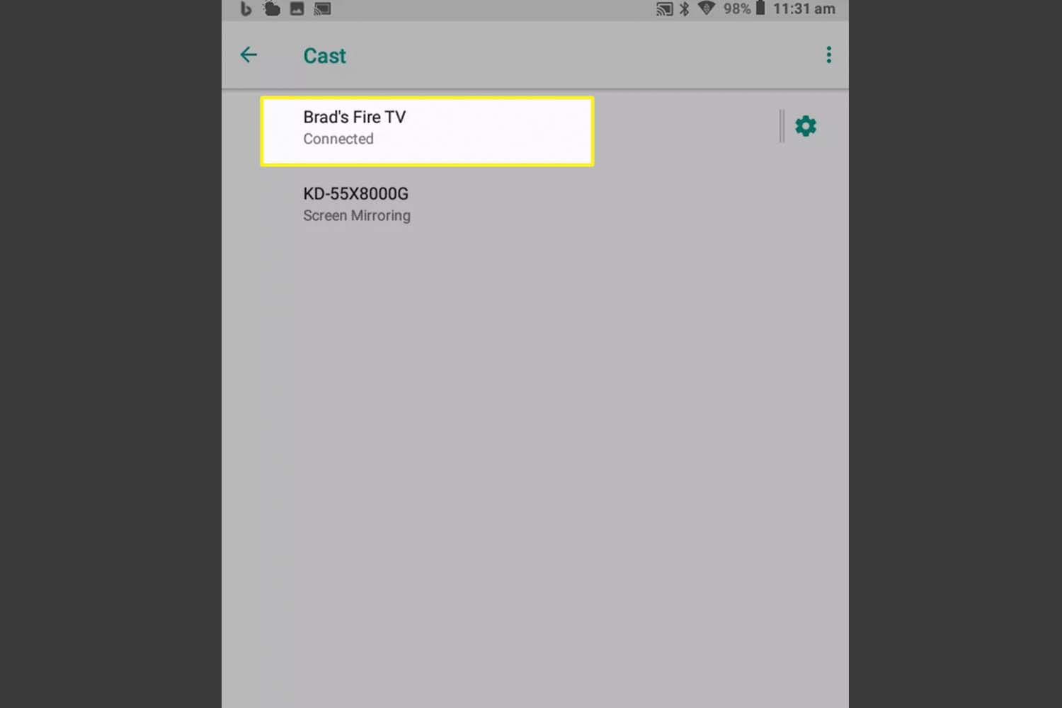 Käynnistä TV ja älytelevisio Android Cast -asetuksissa.