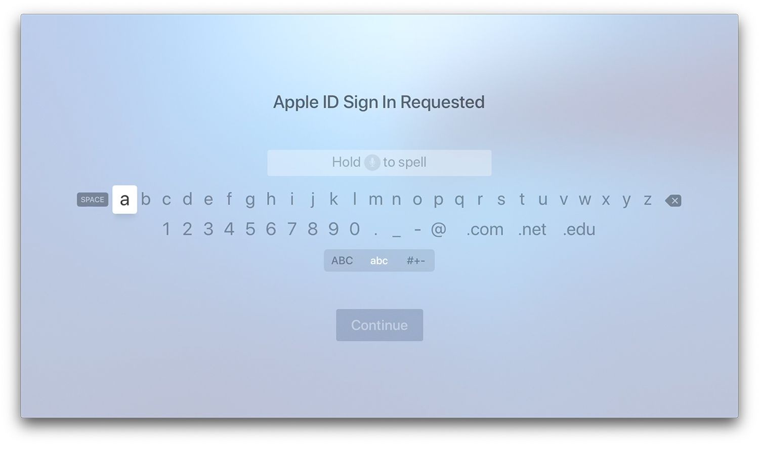Uusi Apple ID -kirjautumisnäyttö Apple TV:ssä