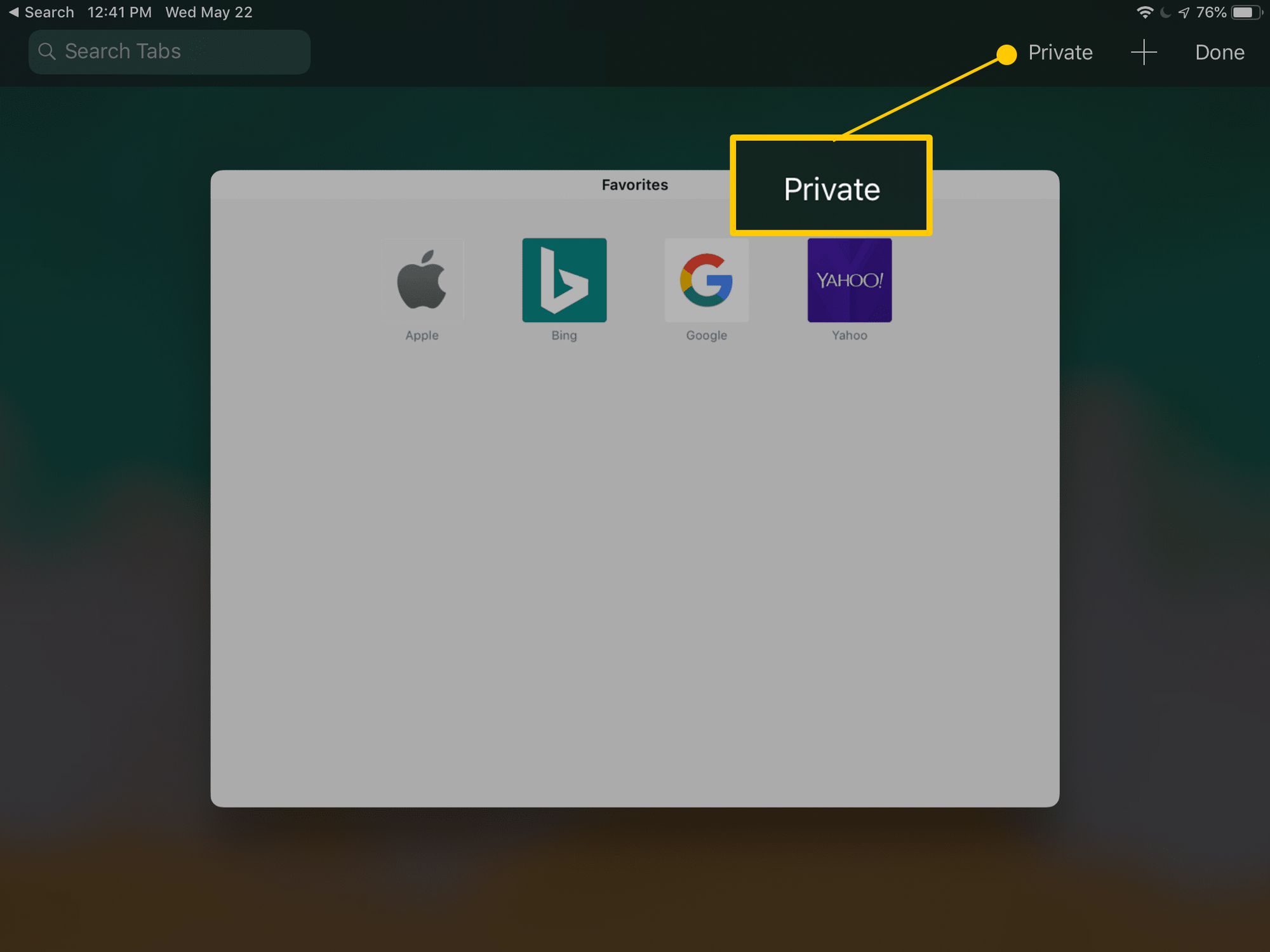 Yksityinen painike iPad Safarissa
