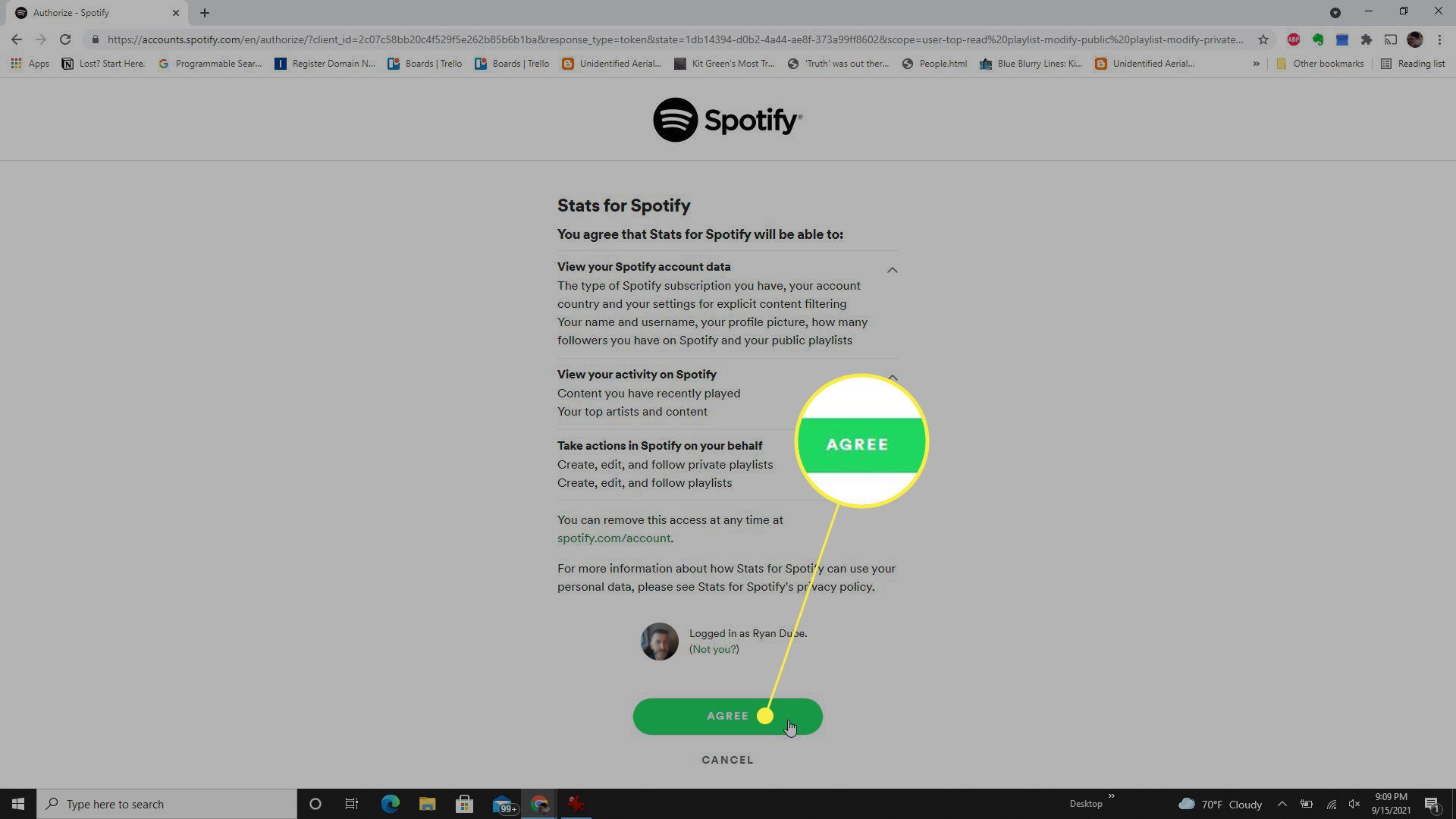 Spotifyn käyttöoikeussivun tilastot merkitty sopimuksella