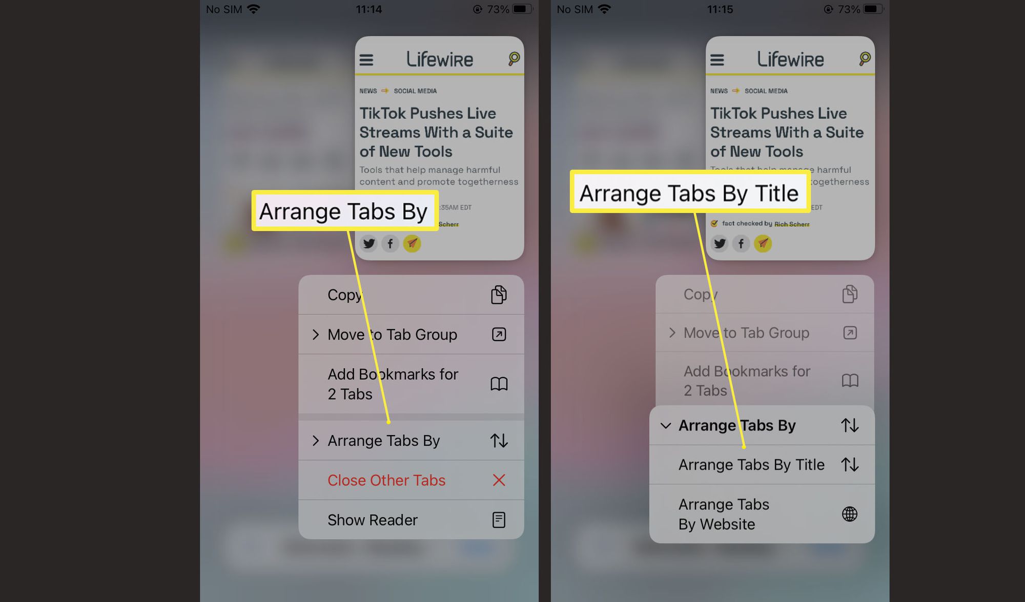 Välilehtien järjestämiseen tarvittavat vaiheet Safarissa iOS 15:ssä
