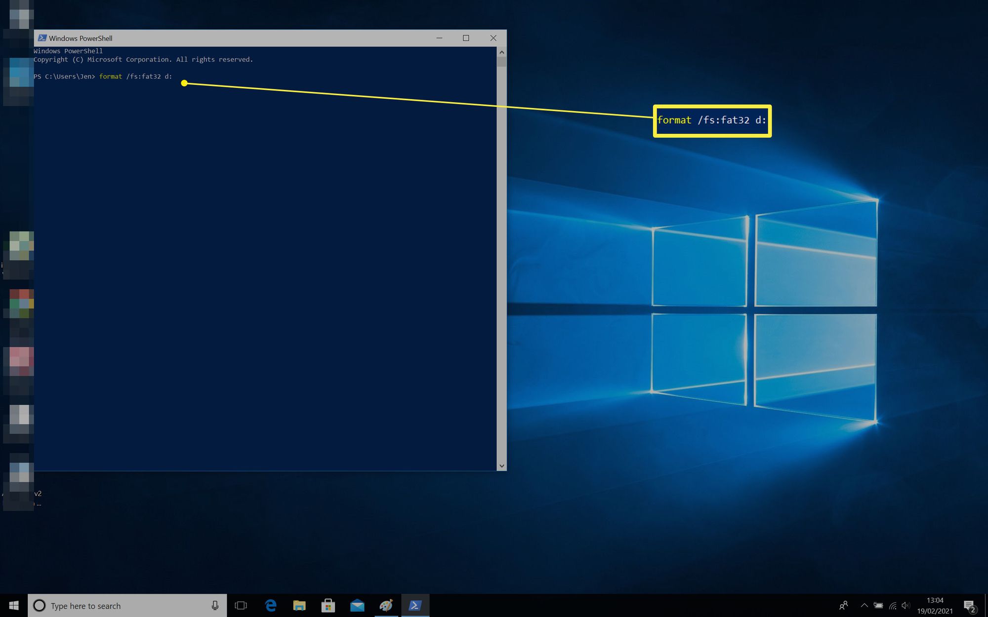 Windows 10 Powershell muotokoodilla kirjoitettuna