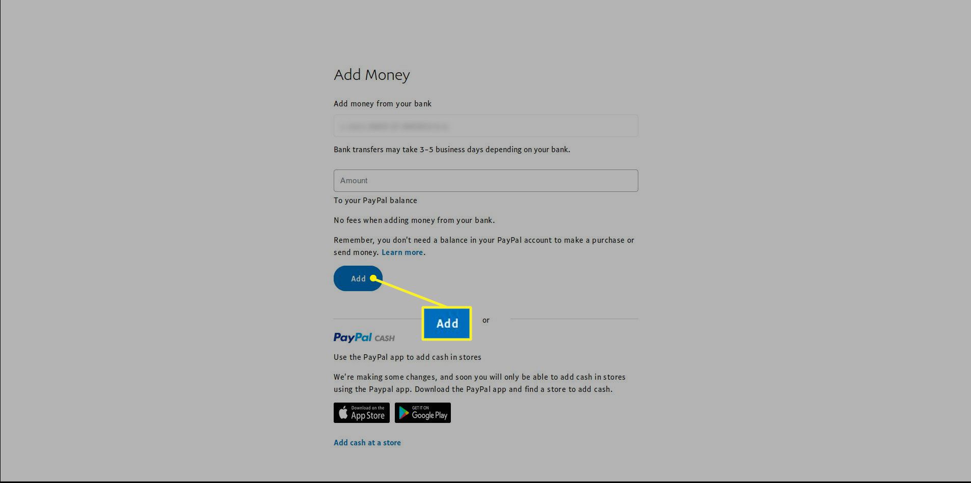 PayPalin Lisää rahaa -näyttö