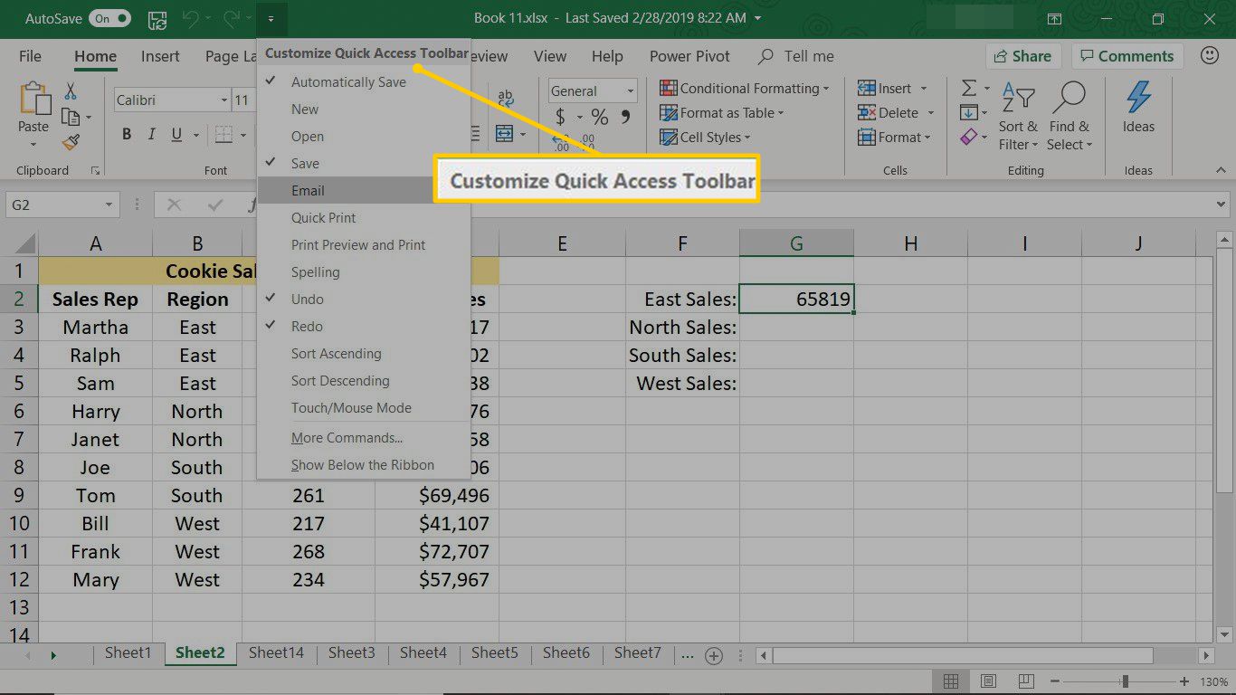 Mukauta pikatyökalupalkkia Excelissä